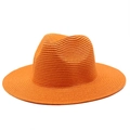 Cappello fedora in paglia arancione a tesa larga con trama a spirale per protezione solare - M(56-58cm) / Arancione