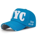 Sky blue NYC baseball cap with white embroidery and distressed brim detail - Adjustable / Sky Blue