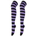 Knee-high stockings featuring bold purple and black horizontal stripes in knitted fabric - Purple & Black Wide Stripes