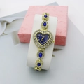 Elegant gold heart-shaped women's quartz watch with blue dial and water-drop crystal strap - Gold Blue