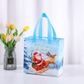 Blue Christmas non-woven gift bag with Santa Claus reindeer print and Merry Christmas text - Blue Snow Elk
