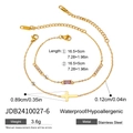 Detailed size specifications of 18K gold stainless steel zircon cross bracelet set - Purple Rectangular Zircon Style (JDB2410027-6)