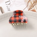 Pince à cheveux de Noël avec motif à carreaux rouge et noir et flocons de neige blancs - Carreaux Rouge Noir Flocon de Neige