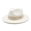 Classic cream wool felt fedora hat featuring a woven band and golden M logo detail - M(56-58cm) / Off White