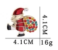 Christmas Santa Claus brooch with colorful gift bag and rhinestones, 4.1cm size - C1649-1-Santa with Sack