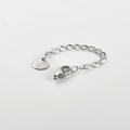 Macro view of silver stainless steel extension chain with lobster clasp and heart tag - Heart Tag / Silver