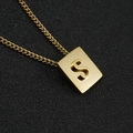 18K gold plated stainless steel square pendant necklace featuring hollow letter S - Letter S