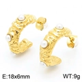 18k gold plated C-shaped earrings with irregular lava texture and white faux pearls - Style B Gold (KE113805-KFC)