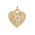 Golden heart pendant featuring a pearl flower center and sparkling crystal accents - 13-Pearl Flower Heart