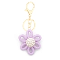 Handmade purple knitted daisy keychain with pearl center and golden metal clasp - Style 8 Light Purple