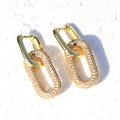 18K gold plated copper earrings with zircon pavé hollow chain link design for women - White Zircon