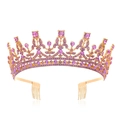 Squisita corona da sposa dorata con gemme rosa scintillanti e pettini laterali - Oro con blu viola chiaro