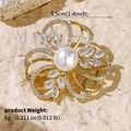 Elegant gold flower brooch with a white pearl and zircon petals on a textured background - Gold Three-Petal Flower Pearl (BRS-J431G)