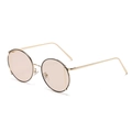 Fashionable round sunglasses with thin gold metal frame and translucent pink lenses - C02 Champagne