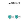 Classic round turquoise stud earrings crafted in polished S925 sterling silver settings - 6mm Style (RHE1166-6)