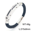 Schwarzes Lederarmband für Herren mit silbernem Edelstahl-Inlay und Zirkonia-Steinen - 21.5cm Faser-Stil Stahlfarbe