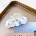 Haarklammer mit Wolken- und Regentropfen-Design, perlweiß mit blauen Kristall-Akzenten - 8cm / Regentropfen-Muster