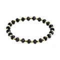 Minimalist 4mm faceted black stone bracelet with alternating polished gold metal beads - Faceted Black Stone