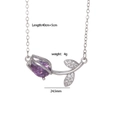 Collier tulipe en argent avec pierre violette en goutte et détails de feuilles brillants - Violet (Ton Argent)