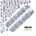 12-grid organizer with rainbow AB flatback resin rhinestones for nail art designs - AB Color (ZSHZ-875)