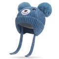 Blue knit baby bear hat with double pom poms and earflaps for winter warmth - One Size / Sky Blue
