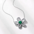 Collana a fiore in argento S925 con smeraldo verde e piccoli diamanti bianchi - Argento 925 / Collana di Smeraldo Coltivato