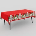 Christmas themed red tablecloth featuring snowman and festive patterns for holiday parties - Christmas Tablecloth - Snowman (137x183cm)