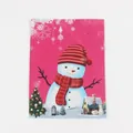 Pink Christmas drawstring candy bag featuring a cute cartoon snowman and holiday trees - Small / Pink Snowman