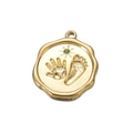 Golden stainless steel baby footprint and handprint pendant with green stone inlay - Green Zirconia