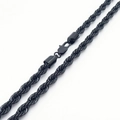 Black plated stainless steel twisted rope chain necklace with durable lobster clasp - 50cm (20 inches) / 7mm / Black