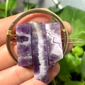 Golden circle hair clip featuring three purple amethyst raw stones for DIY hair styling - Gold Circle Amethyst Slice