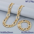 Parure de bijoux chaîne cubaine dorée avec collier et bracelet ornés de strass brillants - Parure De Bijoux (Collier & Bracelet) / Or