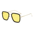 Retro square sunglasses with yellow lenses and gold metal frame with black trim detail - Gold Frame Yellow Lenses