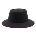 Minimalist grey wool felt flat top boater hat with a burgundy contrast edge - M (56-58cm) / Dark Gray with Wine Red Edging (02)