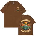 Brown Alcatraz Alligator short sleeve T-shirt with vintage prints on both sides - Coffee