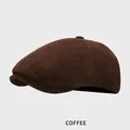 Cappello baker boy classico marrone scuro in finto camoscio con design vintage e cuciture - M(54-58cm) / Marrone