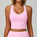Nauwsluitend roze sportvest met witte contrastranden en V-hals voor dames - S / Kersenbloesem Roze