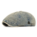 Berretto in denim blu lavato vintage con fibbia in metallo e cuciture rifinite - Blu Nostalgia