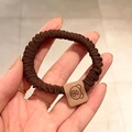Chouchou élastique marron café avec un joli patch en cuir d'ours pour filles - Café avec étiquette d'ours