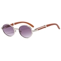 Occhiali da sole ovali vintage con montatura argento, aste in legno e lenti sfumate viola - Regolare / Montatura Argento Lenti Doppio Grigio