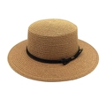 Classic wide brim straw sun hat with black braided trim on minimalist white background - M (56-58cm) / Khaki