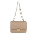 Sac bandoulière beige matelassé élégant avec chaîne dorée et coutures en V - Khaki