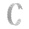 Elegant silver laurel leaf open cuff bracelet in titanium steel with detailed relief texture - Y538-2 Silver Laurel Leaf