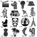 Detailed overview of 16 black and white embroidered patches featuring modern icons - 16 Piece Set (Black and White Patch Combination)
