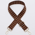Wide adjustable shoulder strap with brown and black houndstooth pattern and gold buckles - No. 339 Gold Hook
