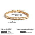 Gold stainless steel bracelet featuring a flat link chain and inlaid clear cubic zirconia - Tennis Chain