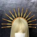 Golden sunburst crown headband with star details and halo spikes for goddess costume - Bright Orange Gold Halo (Style 11)