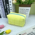 Plush yellow pencil case with blue zipper and quilted texture for school stationery - Yellow