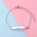 Polished silver stainless steel ID bracelet with curved metal bar and adjustable chain - Silver