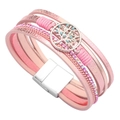 Pink multi-layer leather bracelet with tree of life charm and pink rhinestone crystals - Bohemian Pink Rhinestone Tree of Life